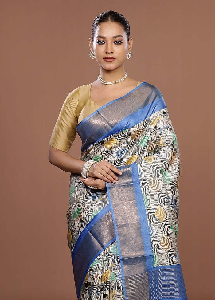 Blue Tussar Silk Saree With Blouse Piece