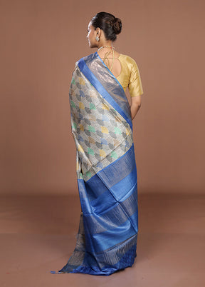 Blue Tussar Silk Saree With Blouse Piece
