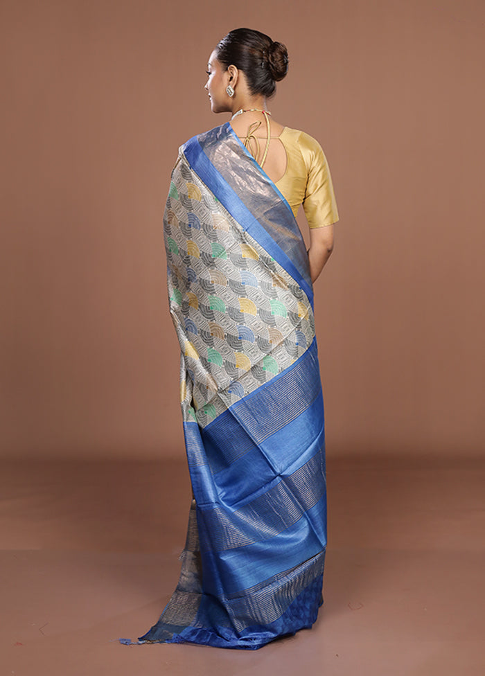 Blue Tussar Silk Saree With Blouse Piece