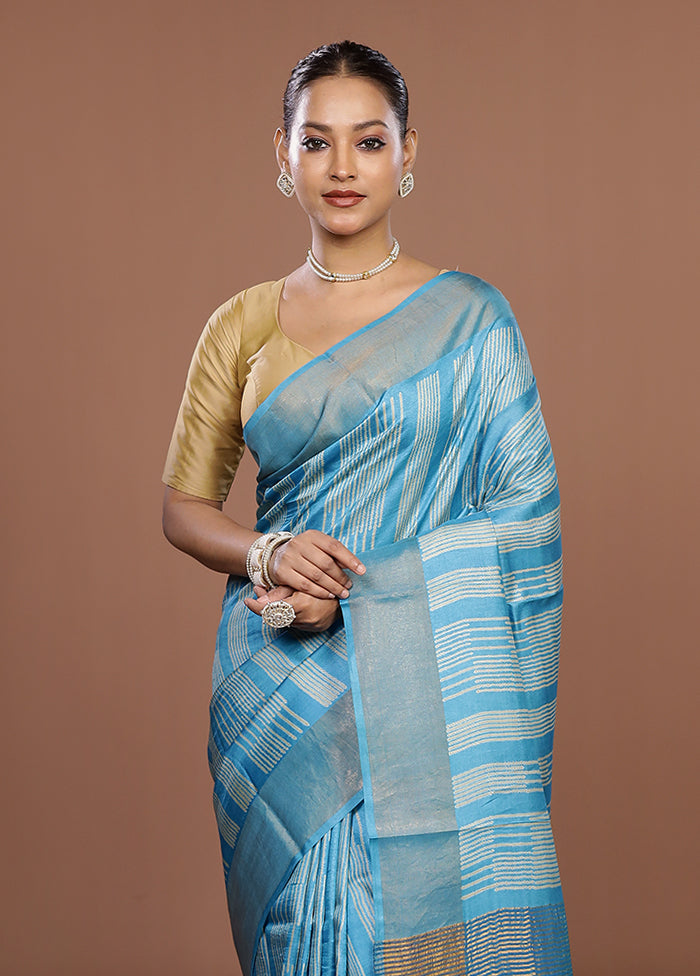 Blue Tussar Silk Saree With Blouse Piece