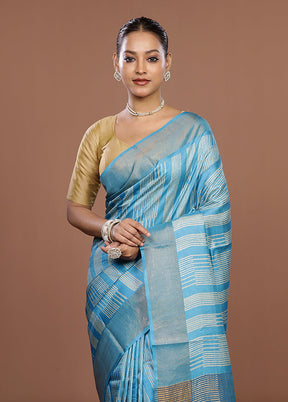 Blue Tussar Silk Saree With Blouse Piece