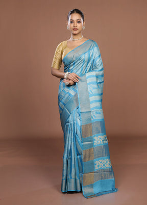 Blue Tussar Silk Saree With Blouse Piece