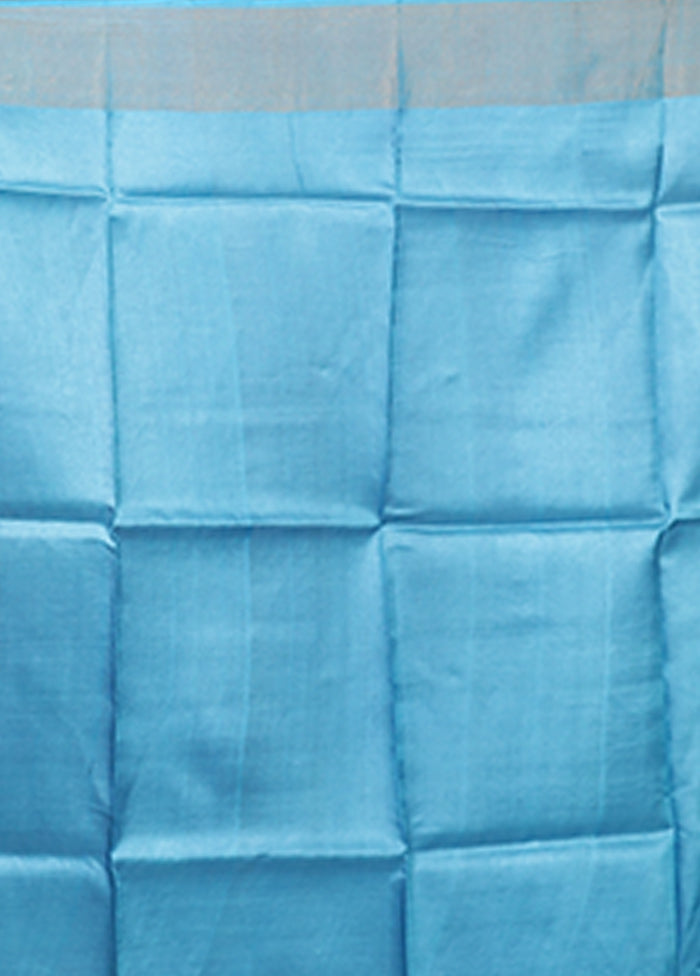 Blue Tussar Silk Saree With Blouse Piece