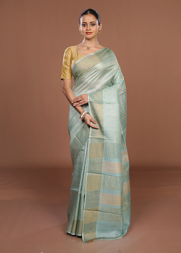 Blue Tussar Silk Saree With Blouse Piece