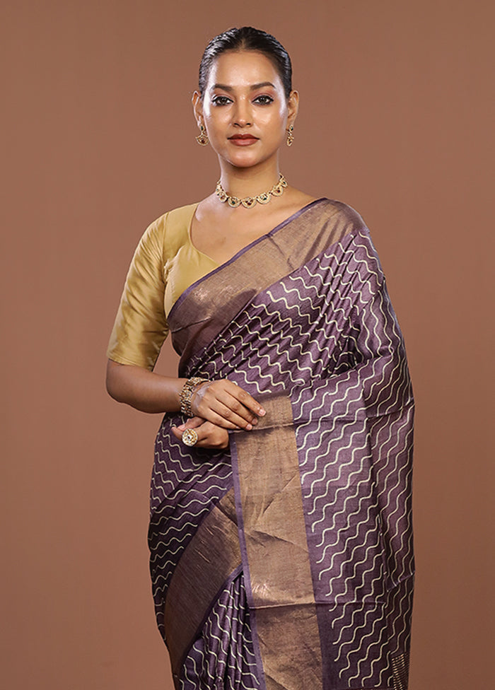 Purple Tussar Silk Saree With Blouse Piece