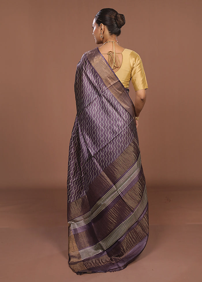 Purple Tussar Silk Saree With Blouse Piece