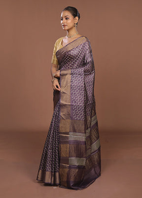 Purple Tussar Silk Saree With Blouse Piece