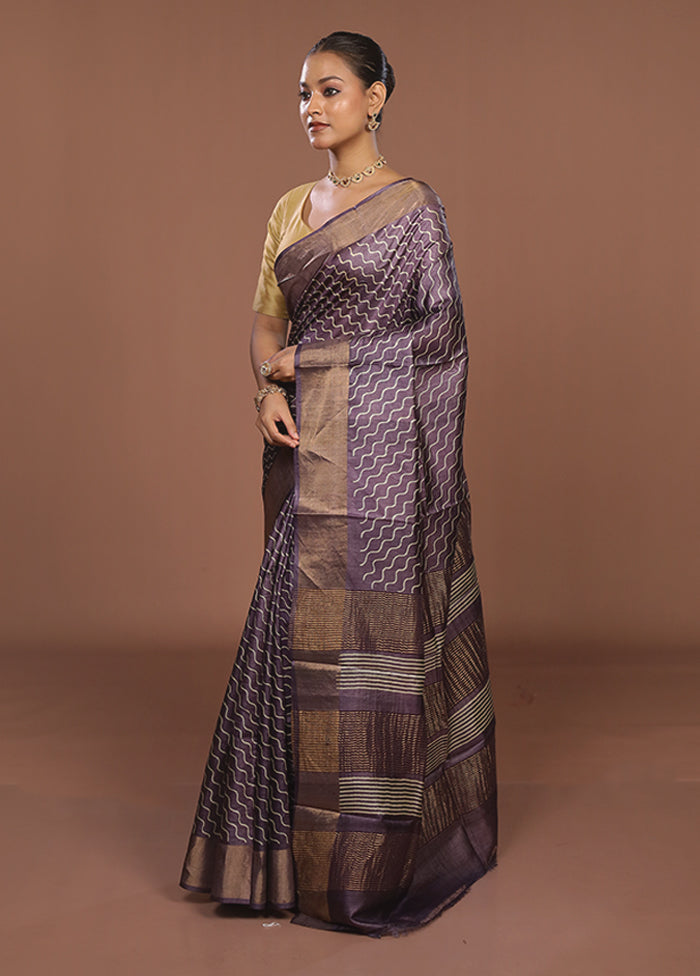 Purple Tussar Silk Saree With Blouse Piece