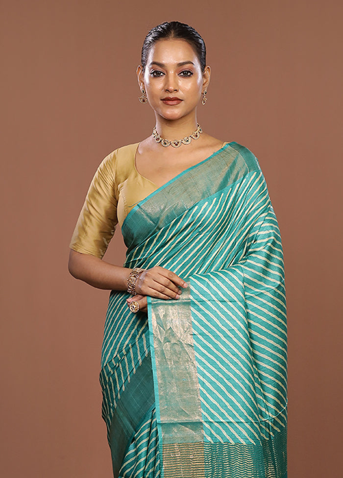 Green Tussar Silk Saree With Blouse Piece