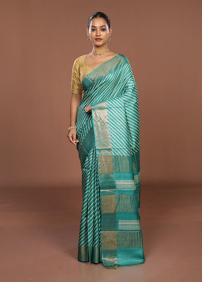 Green Tussar Silk Saree With Blouse Piece
