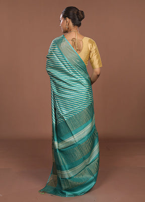 Green Tussar Silk Saree With Blouse Piece
