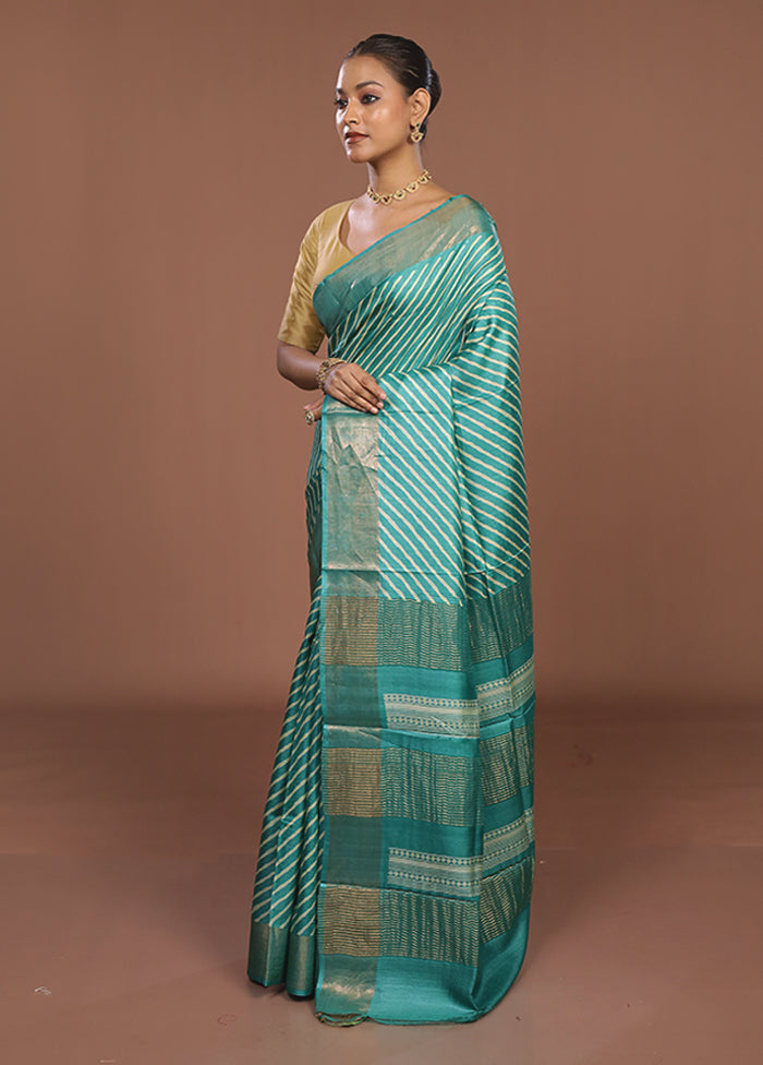 Green Tussar Silk Saree With Blouse Piece