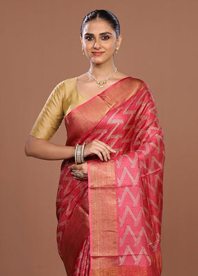 Red Tussar Silk Saree With Blouse Piece