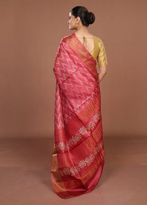 Red Tussar Silk Saree With Blouse Piece