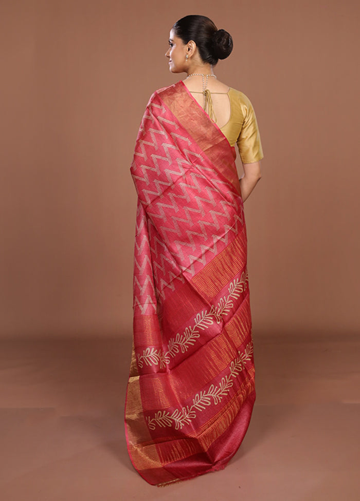 Red Tussar Silk Saree With Blouse Piece