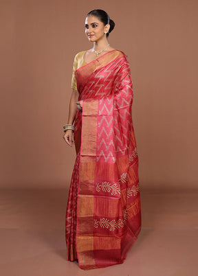 Red Tussar Silk Saree With Blouse Piece