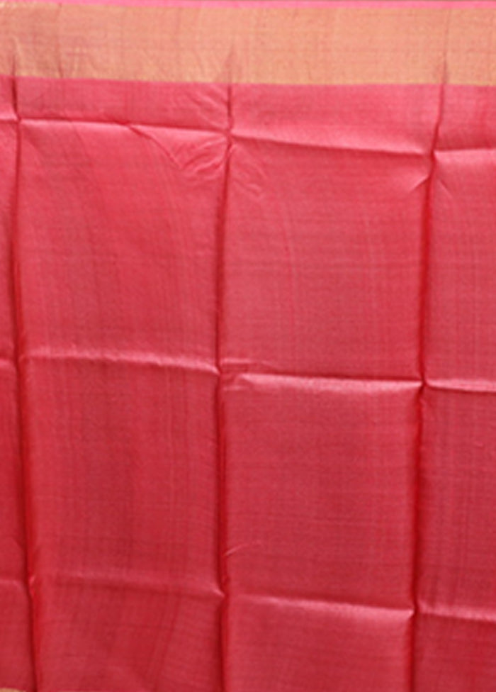 Red Tussar Silk Saree With Blouse Piece