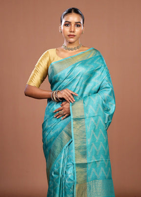 Green Tussar Silk Saree With Blouse Piece