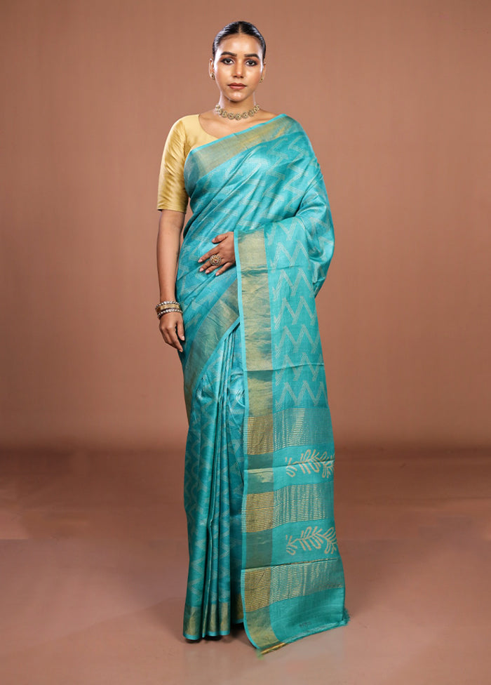 Green Tussar Silk Saree With Blouse Piece