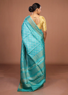 Green Tussar Silk Saree With Blouse Piece