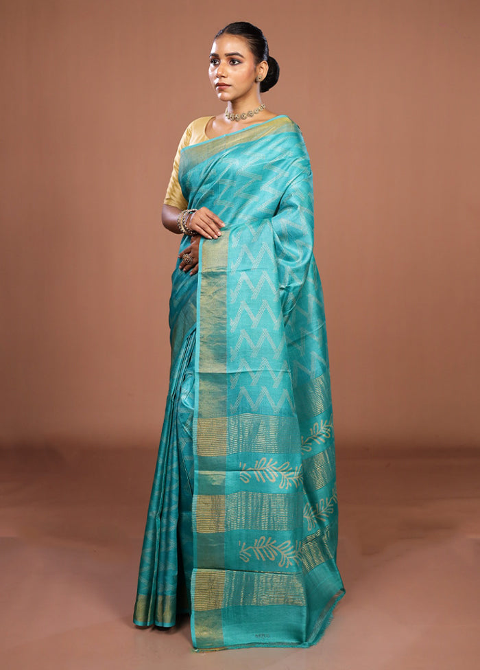 Green Tussar Silk Saree With Blouse Piece