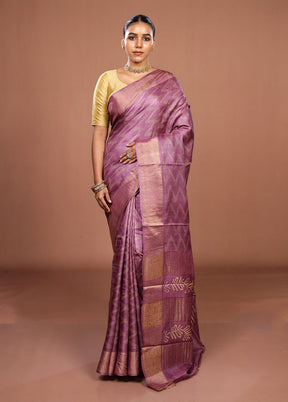 Purple Tussar Silk Saree With Blouse Piece