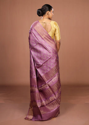 Purple Tussar Silk Saree With Blouse Piece