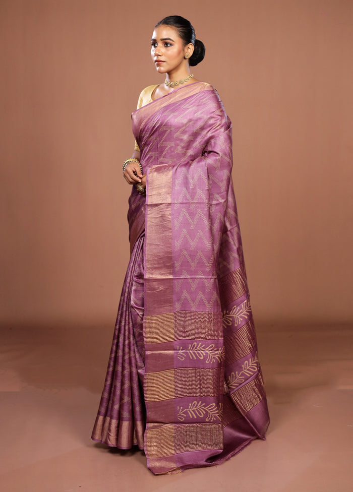 Purple Tussar Silk Saree With Blouse Piece