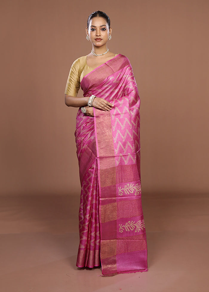 Pink Tussar Silk Saree With Blouse Piece