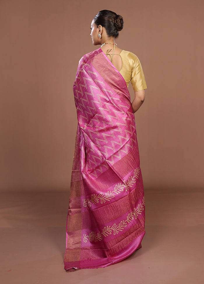 Pink Tussar Silk Saree With Blouse Piece