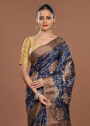 Blue Tussar Silk Saree With Blouse Piece