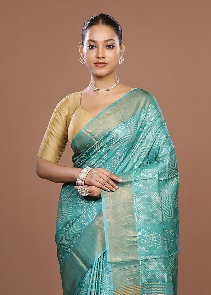 Green Tussar Silk Saree With Blouse Piece