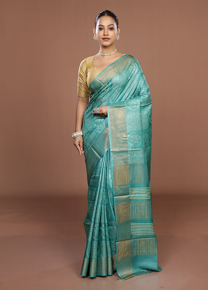 Green Tussar Silk Saree With Blouse Piece