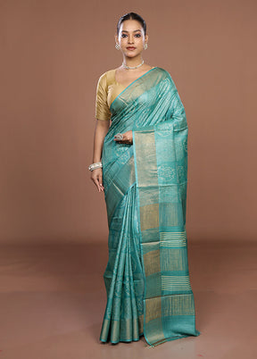 Green Tussar Silk Saree With Blouse Piece