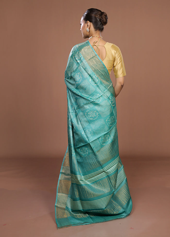 Green Tussar Silk Saree With Blouse Piece