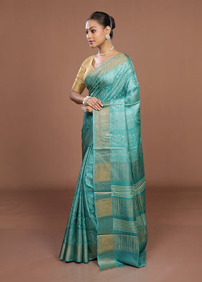 Green Tussar Silk Saree With Blouse Piece