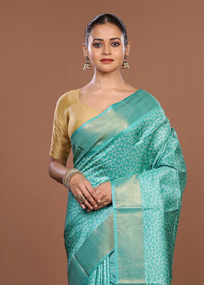 Green Tussar Silk Saree With Blouse Piece