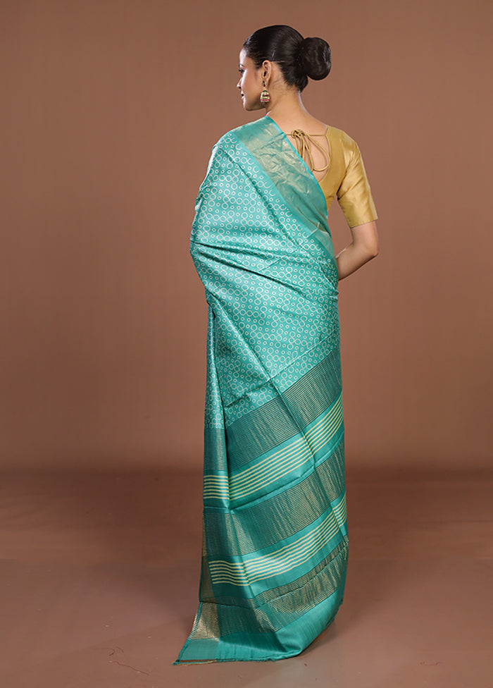 Green Tussar Silk Saree With Blouse Piece