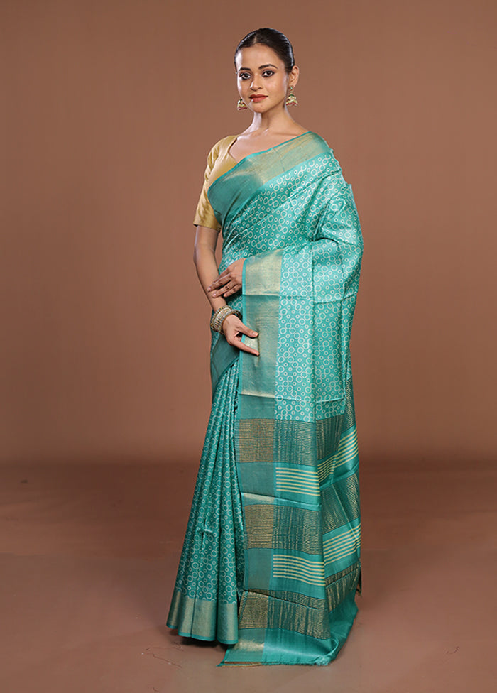 Green Tussar Silk Saree With Blouse Piece