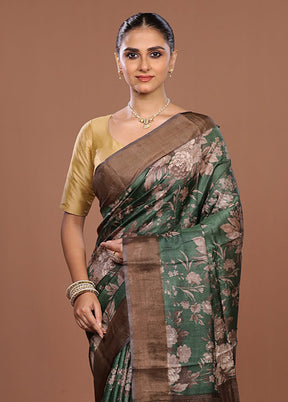 Green Tussar Silk Saree With Blouse Piece