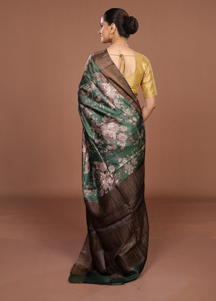 Green Tussar Silk Saree With Blouse Piece