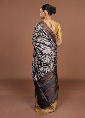 Grey Tussar Silk Saree With Blouse Piece