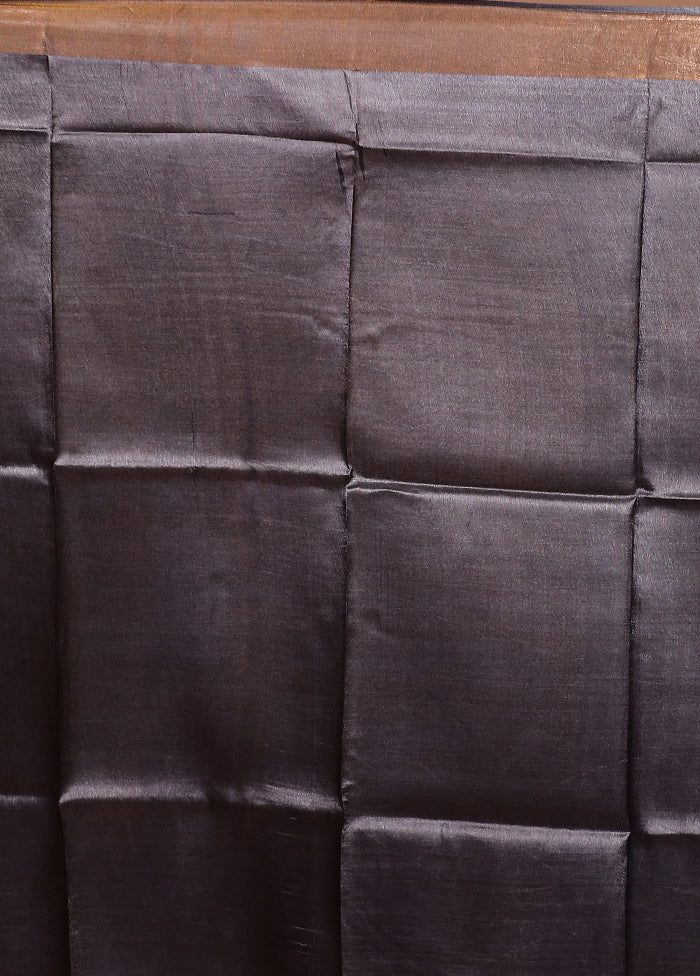 Grey Tussar Silk Saree With Blouse Piece