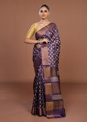 Purple Tussar Silk Saree With Blouse Piece