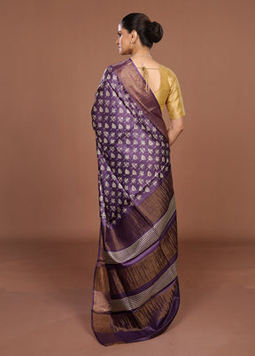 Purple Tussar Silk Saree With Blouse Piece
