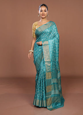 Green Tussar Silk Saree With Blouse Piece
