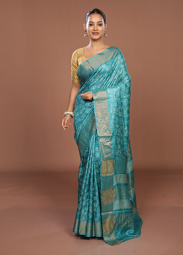 Green Tussar Silk Saree With Blouse Piece