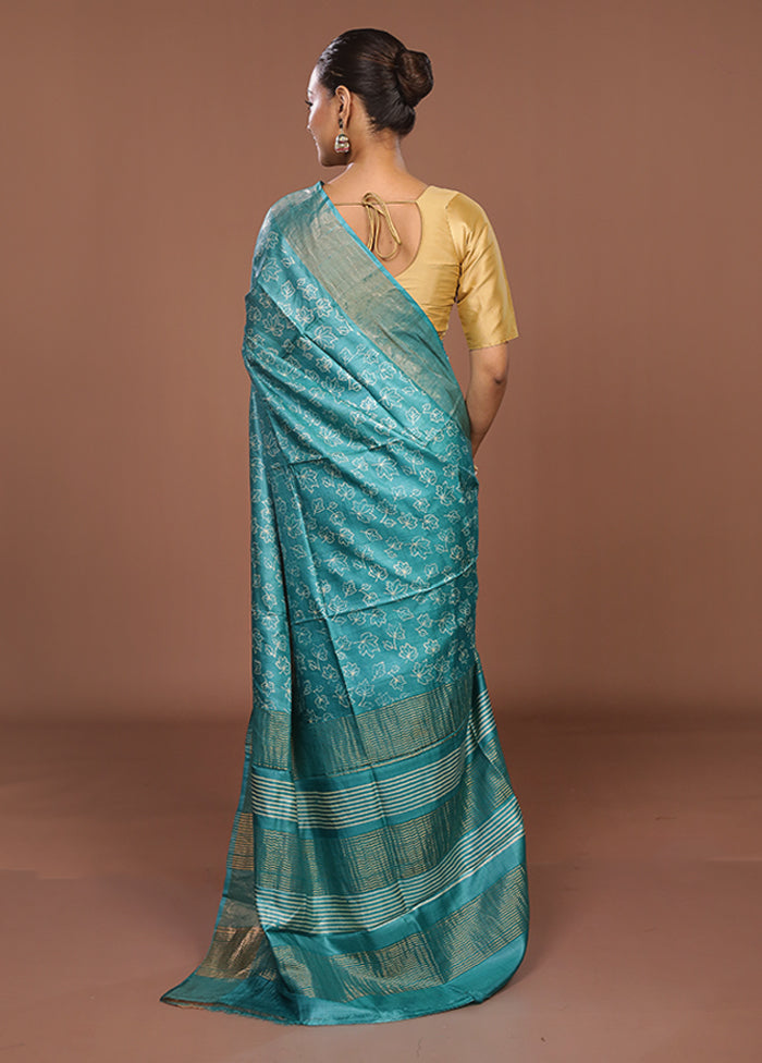 Green Tussar Silk Saree With Blouse Piece
