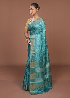 Green Tussar Silk Saree With Blouse Piece