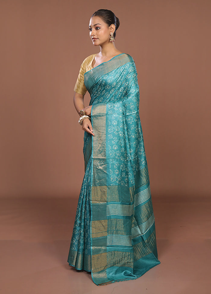 Green Tussar Silk Saree With Blouse Piece